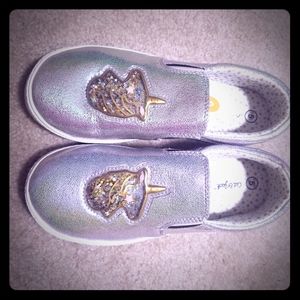 Iridescent rainbow unicorn star confetti shoes